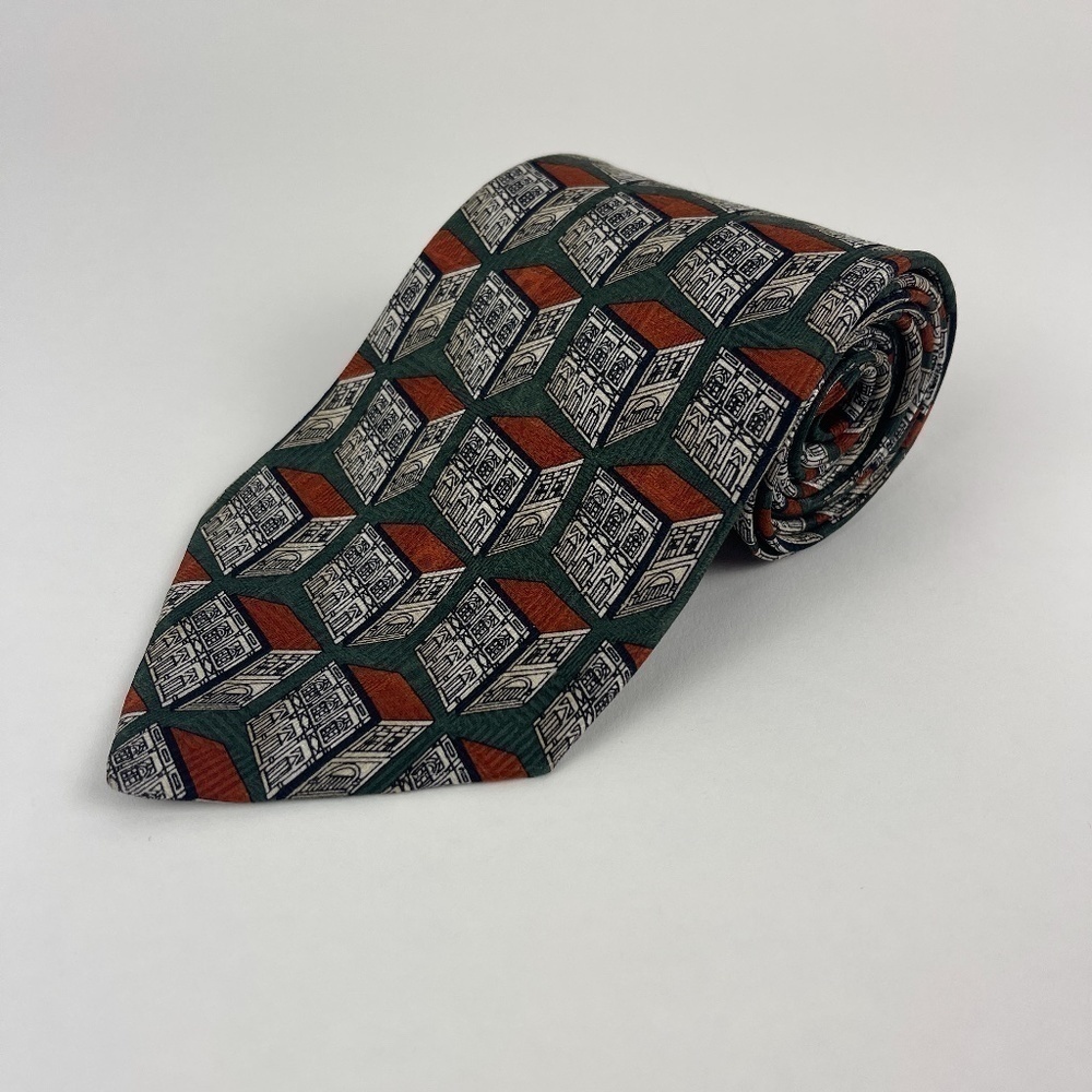Structure Tie Mens Green White Boxes 100% Silk